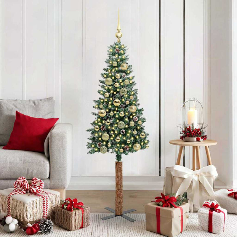 ギャラリービューアに画像をロードする, Vidaxl slanke kerstboom groen 150 cm pvc en massief dennenhout
