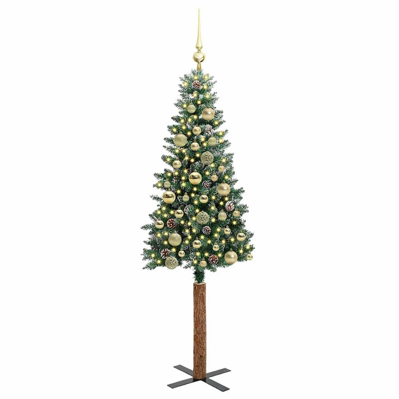 ギャラリービューアに画像をロードする, Vidaxl slanke kerstboom groen 150 cm pvc en massief dennenhout
