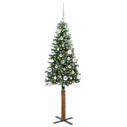 Vidaxl slanke kerstboom groen 150 cm pvc en massief dennenhout