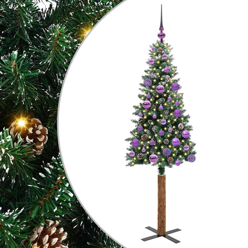 ギャラリービューアに画像をロードする, Vidaxl slanke kerstboom groen 150 cm pvc en massief dennenhout
