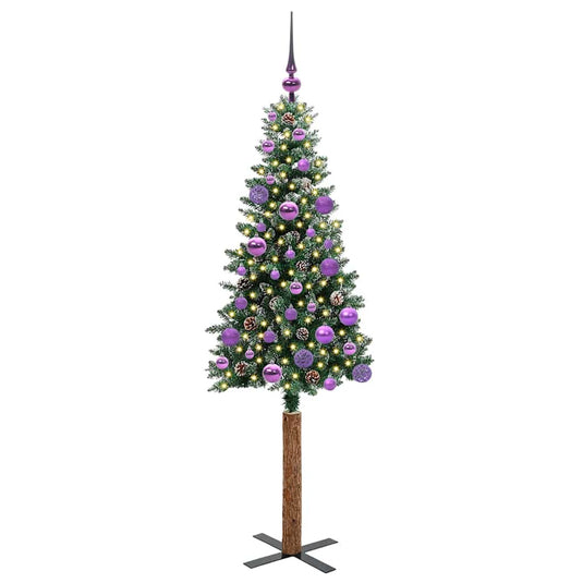 Vidaxl slanke kerstboom groen 150 cm pvc en massief dennenhout