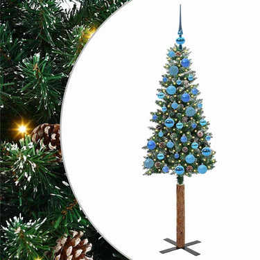 Vidaxl slanke kerstboom groen 150 cm pvc en massief dennenhout