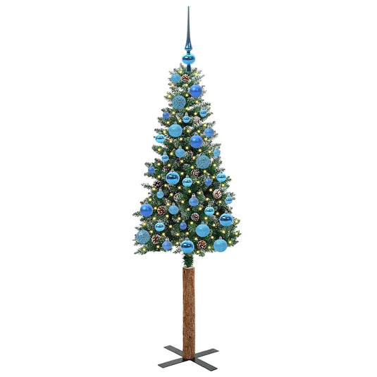 Vidaxl slanke kerstboom groen 150 cm pvc en massief dennenhout