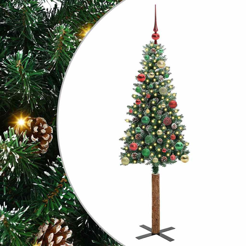 ギャラリービューアに画像をロードする, Vidaxl slanke kerstboom groen 150 cm pvc en massief dennenhout
