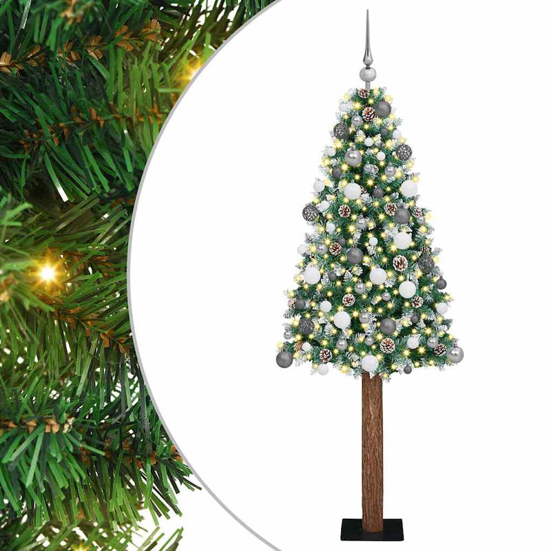 Afbeelding laden in galerijviewer, Vidaxl slanke kerstboom groen 180 cm pvc en massief dennenhout
