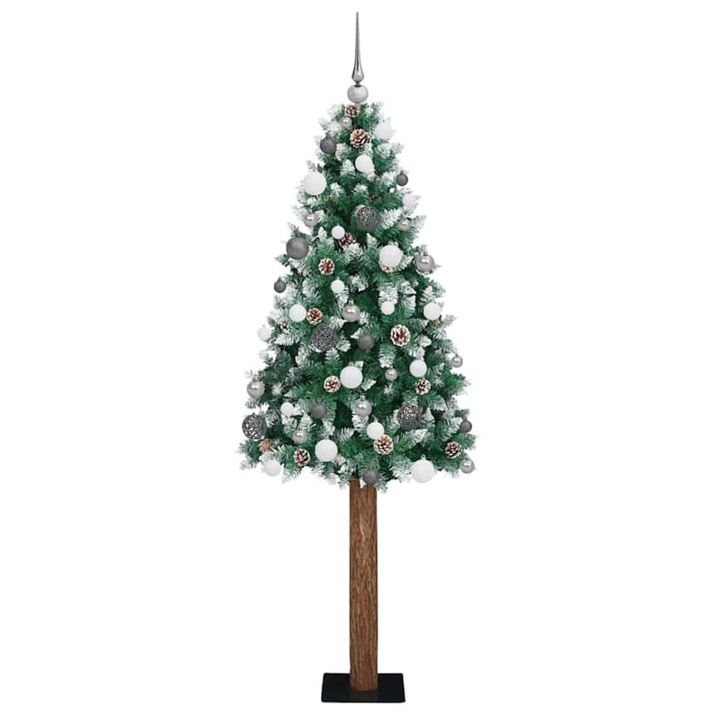 Afbeelding laden in galerijviewer, Vidaxl slanke kerstboom groen 180 cm pvc en massief dennenhout
