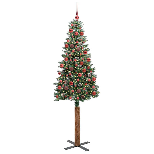Vidaxl slanke kerstboom groen 180 cm pvc en massief dennenhout