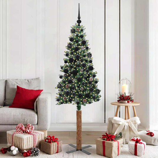 Vidaxl slanke kerstboom groen 180 cm pvc en massief dennenhout