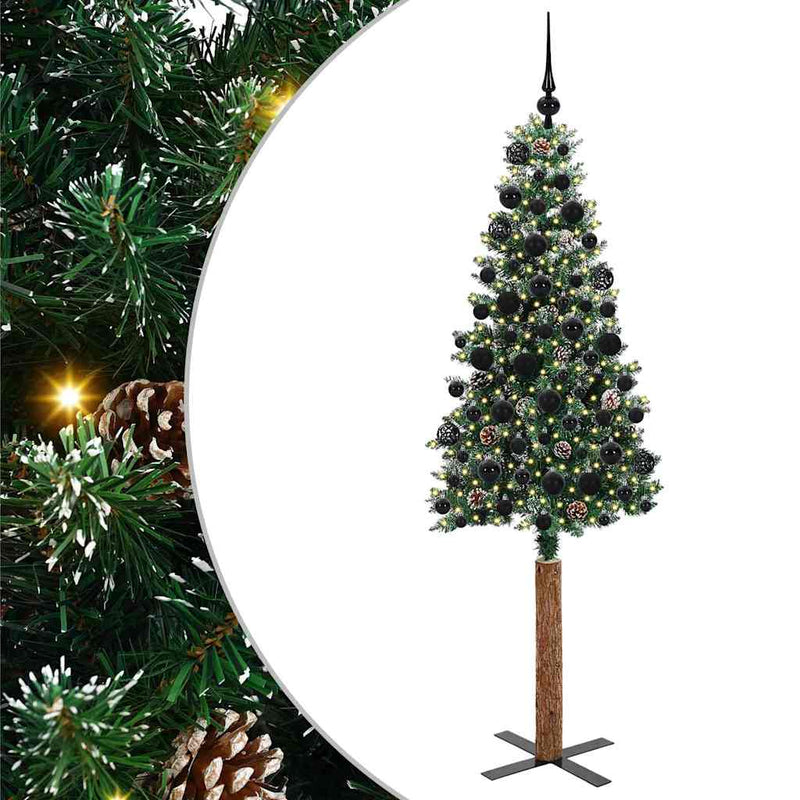 Afbeelding laden in galerijviewer, Vidaxl slanke kerstboom groen 180 cm pvc en massief dennenhout
