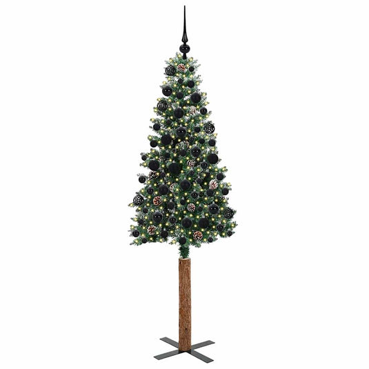 Vidaxl slanke kerstboom groen 180 cm pvc en massief dennenhout