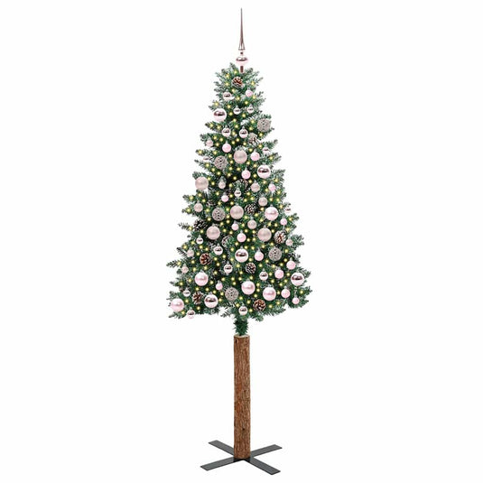 Vidaxl slanke kerstboom groen 180 cm pvc en massief dennenhout