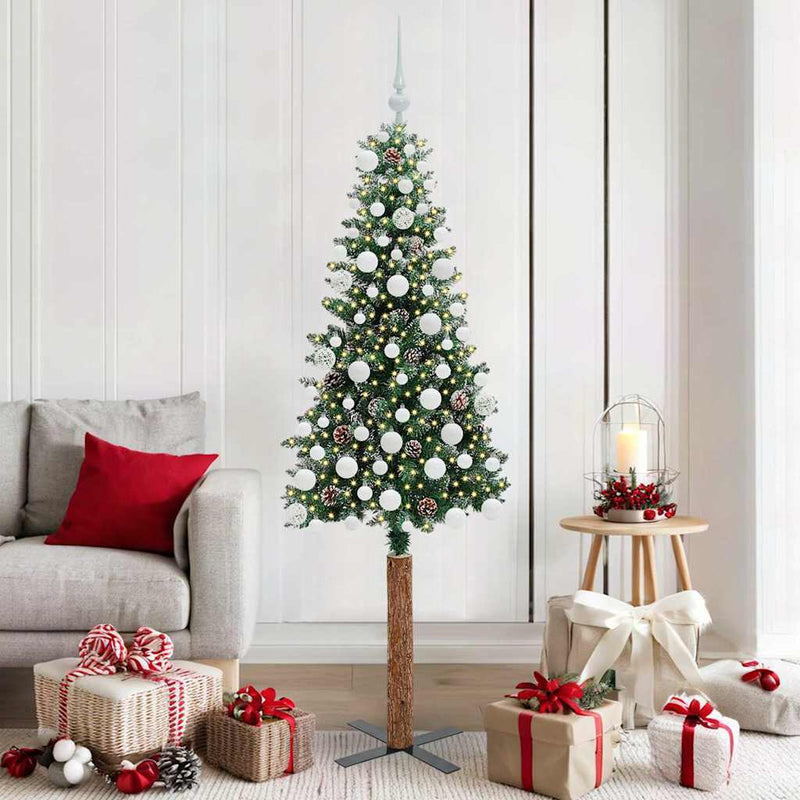 ギャラリービューアに画像をロードする, Vidaxl slanke kerstboom groen 180 cm pvc en massief dennenhout
