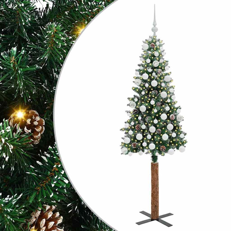 ギャラリービューアに画像をロードする, Vidaxl slanke kerstboom groen 180 cm pvc en massief dennenhout
