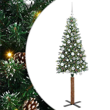 Vidaxl slanke kerstboom groen 180 cm pvc en massief dennenhout