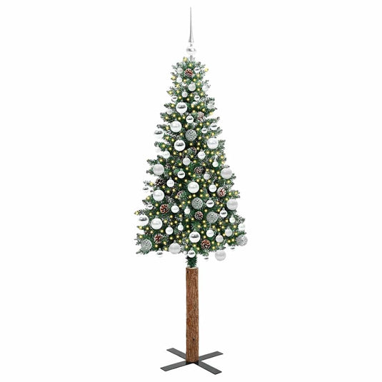 Vidaxl slanke kerstboom groen 180 cm pvc en massief dennenhout