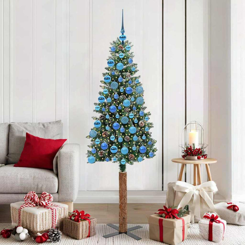 ギャラリービューアに画像をロードする, Vidaxl slanke kerstboom groen 180 cm pvc en massief dennenhout
