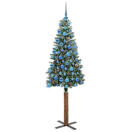 Vidaxl slanke kerstboom groen 180 cm pvc en massief dennenhout