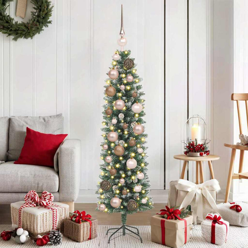 Chargez l'image dans la visionneuse de la galerie, Vidaxl kunstmatige slanke kerstboom met 150 led groen en wit 120 cm
