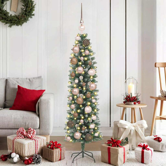 Vidaxl kunstmatige slanke kerstboom met 150 led groen en wit 120 cm