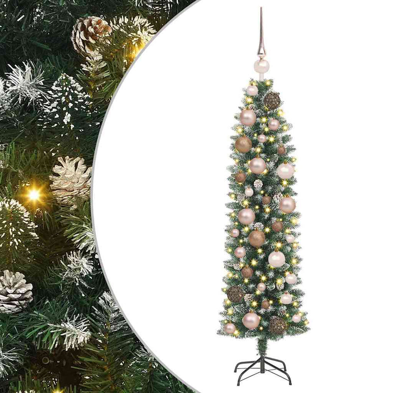 Chargez l'image dans la visionneuse de la galerie, Vidaxl kunstmatige slanke kerstboom met 150 led groen en wit 120 cm
