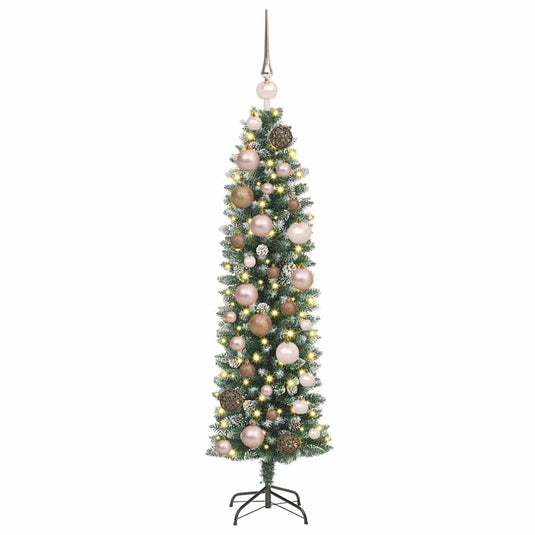 Vidaxl kunstmatige slanke kerstboom met 150 led groen en wit 120 cm
