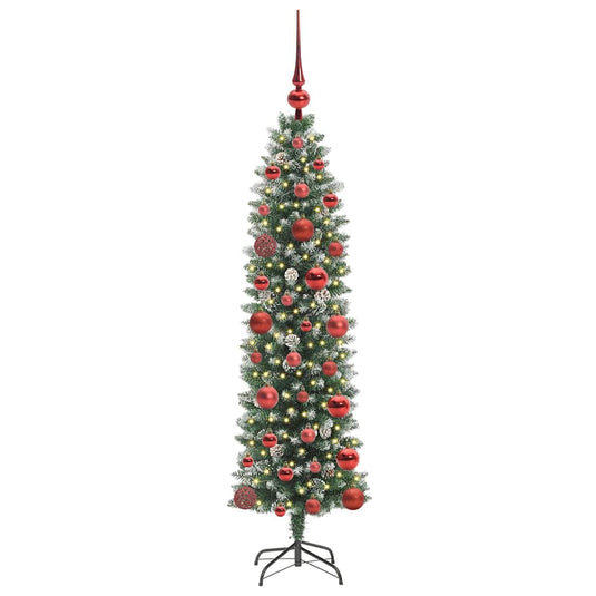 Vidaxl kunstmatige slanke kerstboom met 150 led groen en wit 120 cm