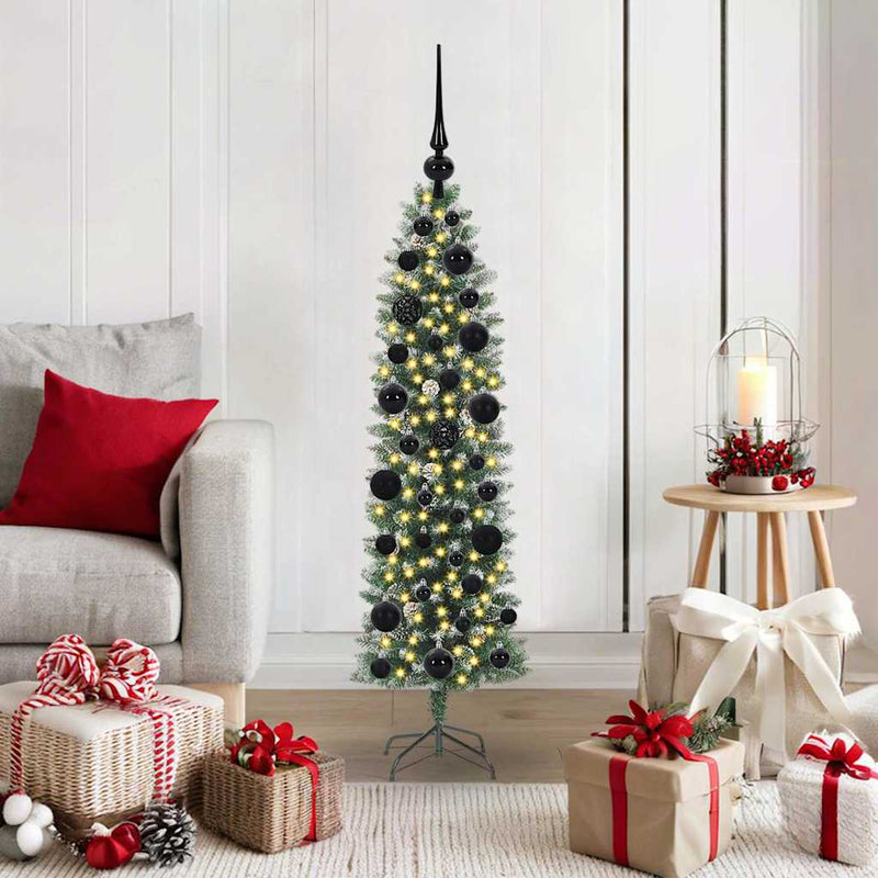 Afbeelding laden in galerijviewer, Vidaxl kunstmatige slanke kerstboom met 150 led groen en wit 120 cm

