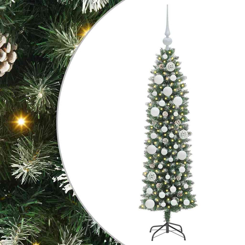 Afbeelding laden in galerijviewer, Vidaxl kunstmatige slanke kerstboom met 150 led groen en wit 120 cm
