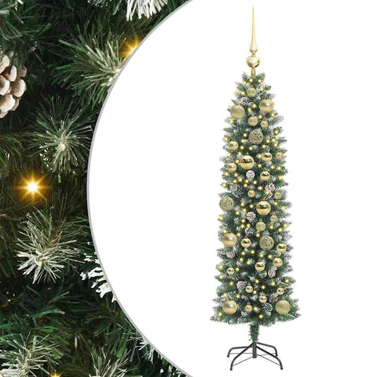 Vidaxl kunstmatige slanke kerstboom met 150 led groen en wit 120 cm