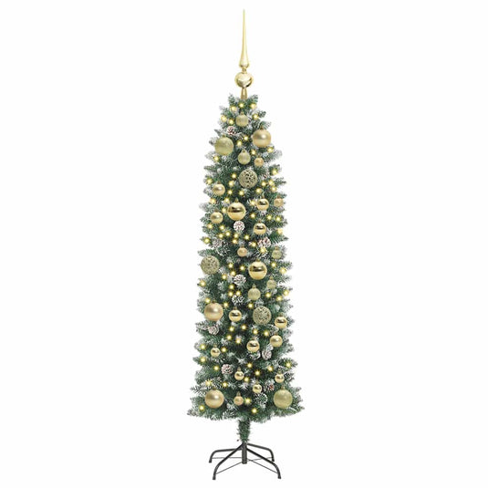 Vidaxl kunstmatige slanke kerstboom met 150 led groen en wit 120 cm