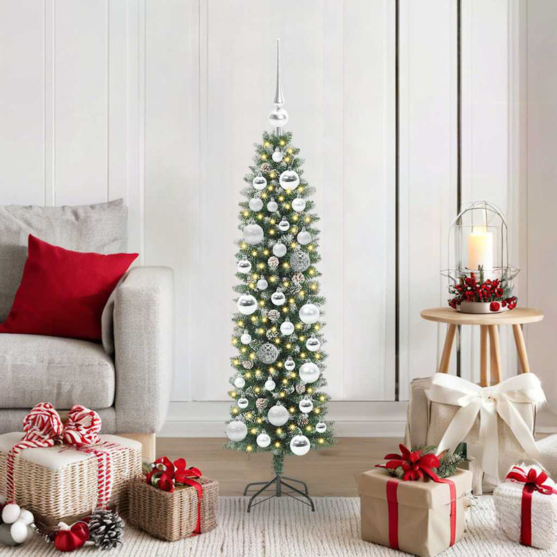 Afbeelding laden in galerijviewer, Vidaxl kunstmatige slanke kerstboom met 150 led groen en wit 120 cm
