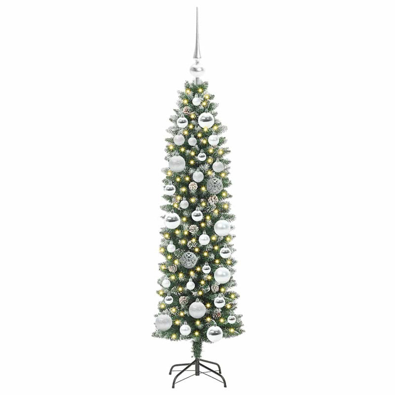 Afbeelding laden in galerijviewer, Vidaxl kunstmatige slanke kerstboom met 150 led groen en wit 120 cm
