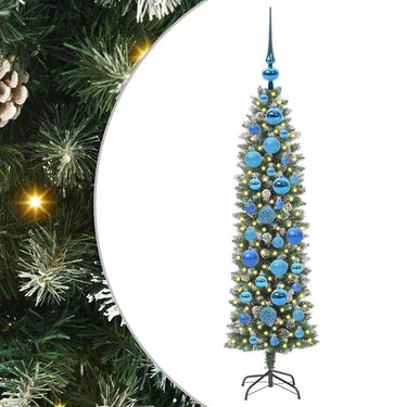 Vidaxl kunstmatige slanke kerstboom met 150 led groen en wit 120 cm