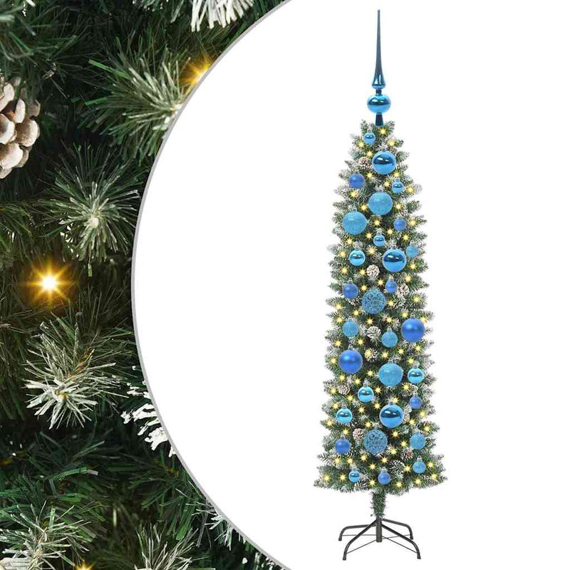 Afbeelding laden in galerijviewer, Vidaxl kunstmatige slanke kerstboom met 150 led groen en wit 120 cm

