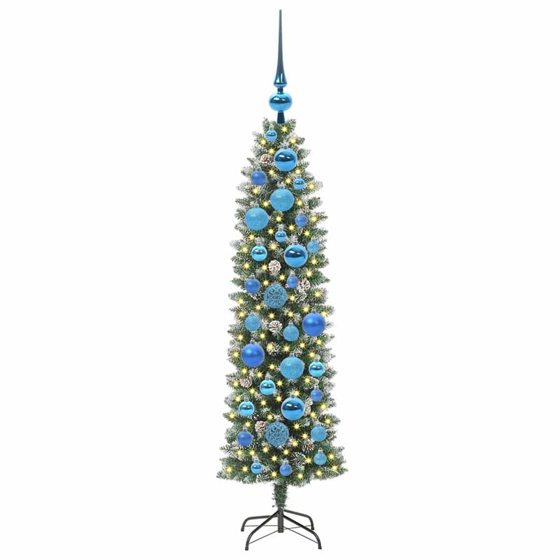 Afbeelding laden in galerijviewer, Vidaxl kunstmatige slanke kerstboom met 150 led groen en wit 120 cm
