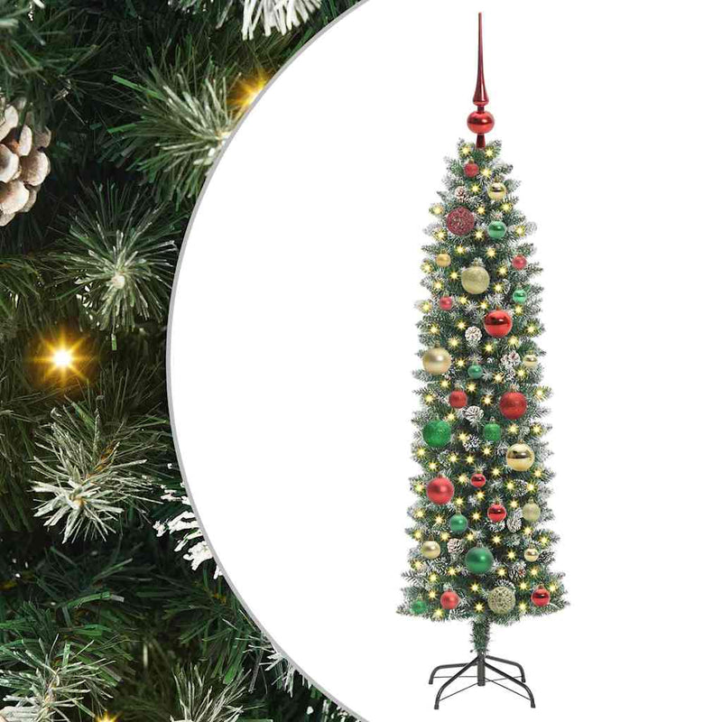 Afbeelding laden in galerijviewer, Vidaxl kunstmatige slanke kerstboom met 150 led groen en wit 120 cm
