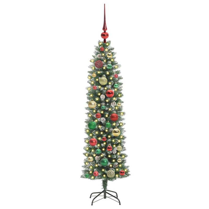 Afbeelding laden in galerijviewer, Vidaxl kunstmatige slanke kerstboom met 150 led groen en wit 120 cm
