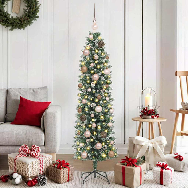 Chargez l'image dans la visionneuse de la galerie, Vidaxl kunstmatige slanke kerstboom met 150 led groen en wit 150 cm

