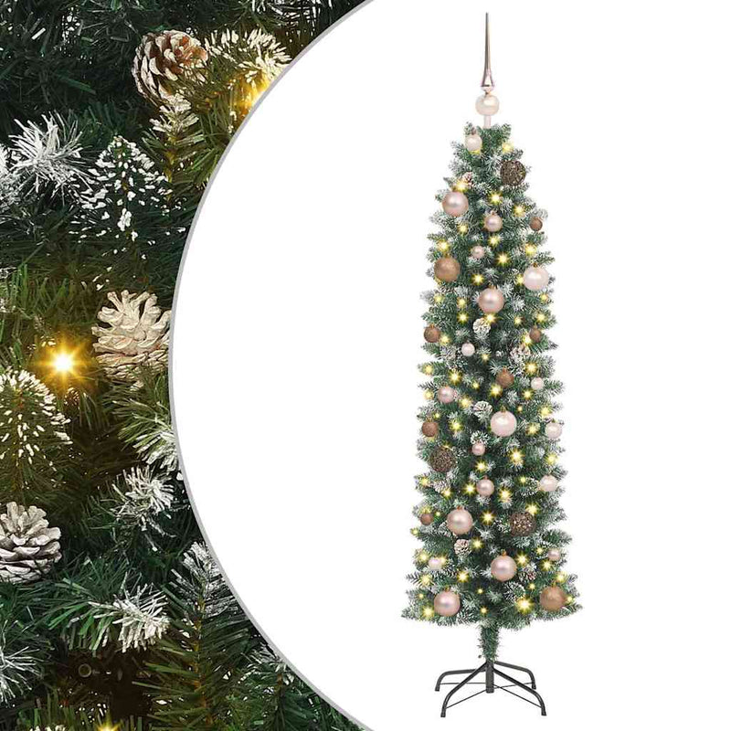 Chargez l'image dans la visionneuse de la galerie, Vidaxl kunstmatige slanke kerstboom met 150 led groen en wit 150 cm
