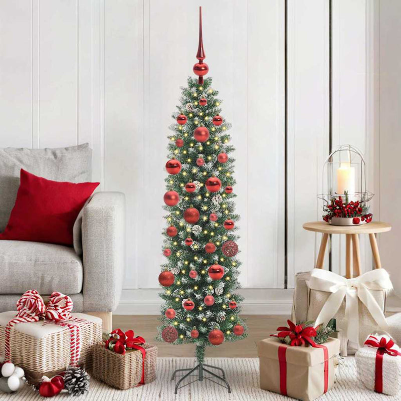 Chargez l'image dans la visionneuse de la galerie, Vidaxl kunstmatige slanke kerstboom met 150 led groen en wit 150 cm
