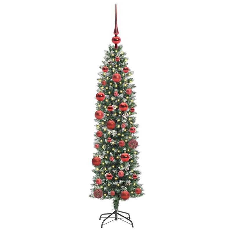 Chargez l'image dans la visionneuse de la galerie, Vidaxl kunstmatige slanke kerstboom met 150 led groen en wit 150 cm
