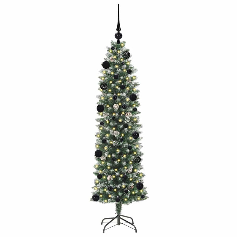Afbeelding laden in galerijviewer, Vidaxl kunstmatige slanke kerstboom met 150 led groen en wit 150 cm
