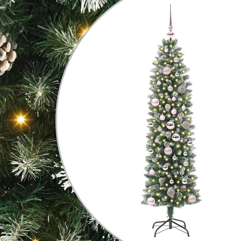 Chargez l'image dans la visionneuse de la galerie, Vidaxl kunstmatige slanke kerstboom met 150 led groen en wit 150 cm
