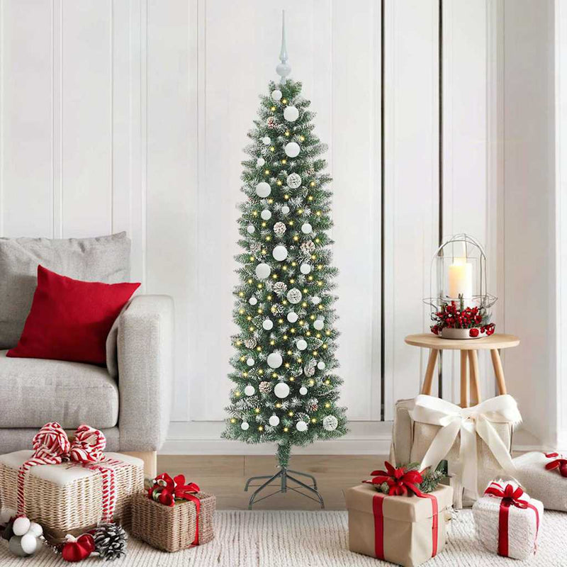 ギャラリービューアに画像をロードする, Vidaxl kunstmatige slanke kerstboom met 150 led groen en wit 150 cm
