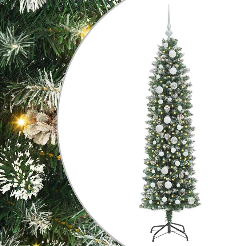 ギャラリービューアに画像をロードする, Vidaxl kunstmatige slanke kerstboom met 150 led groen en wit 150 cm
