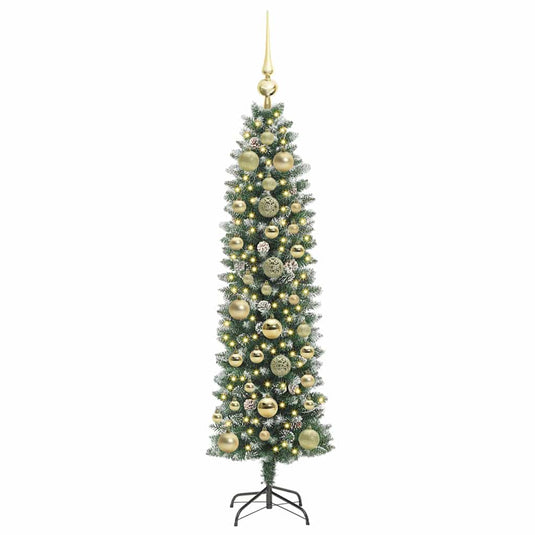 Vidaxl kunstmatige slanke kerstboom met 150 led groen en wit 150 cm