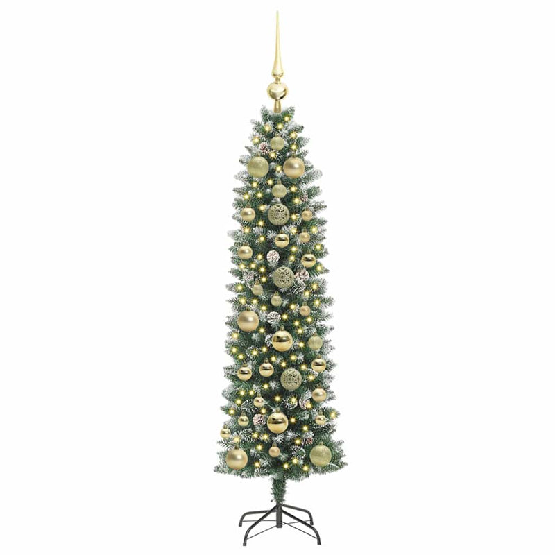 ギャラリービューアに画像をロードする, Vidaxl kunstmatige slanke kerstboom met 150 led groen en wit 150 cm
