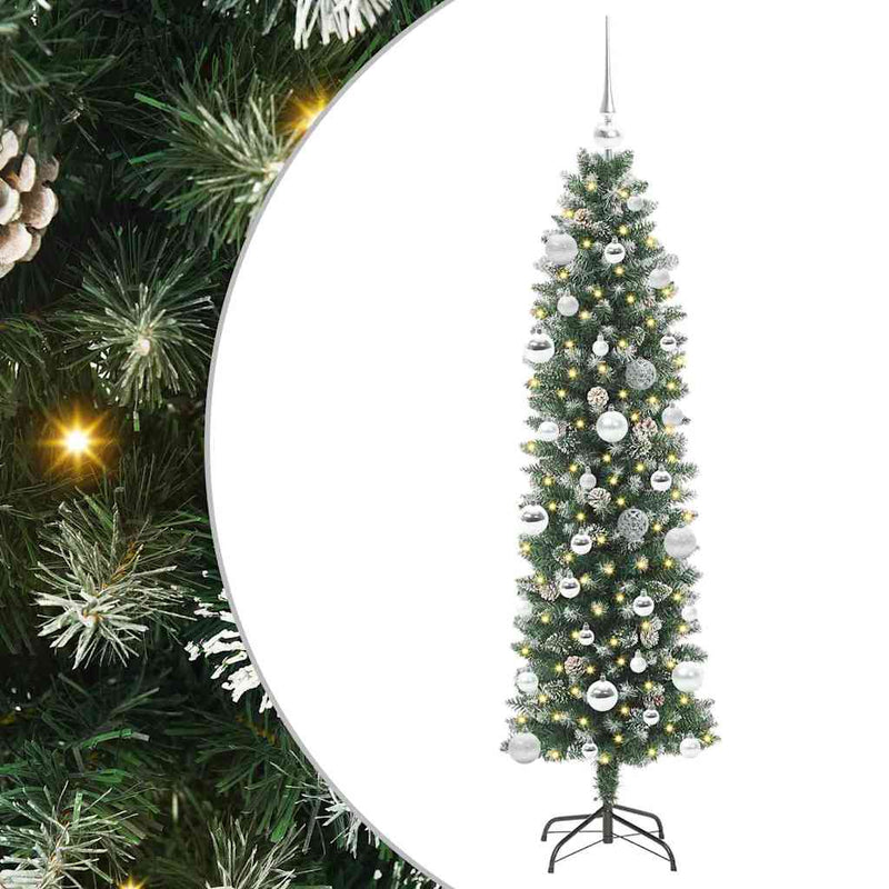 ギャラリービューアに画像をロードする, Vidaxl kunstmatige slanke kerstboom met 150 led groen en wit 150 cm
