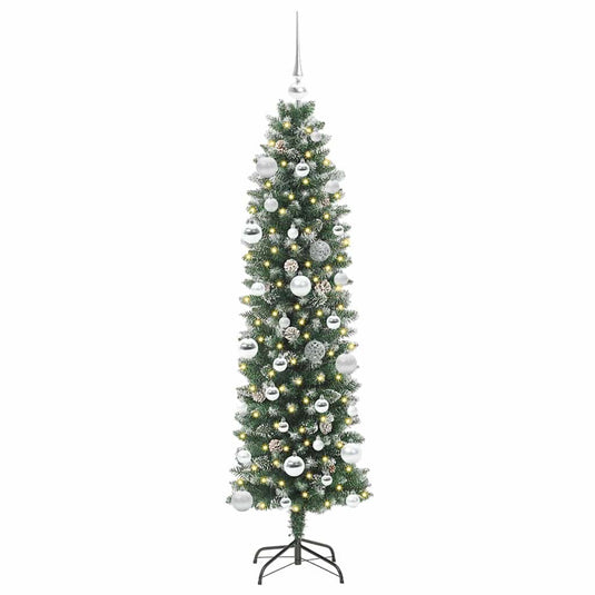 Vidaxl kunstmatige slanke kerstboom met 150 led groen en wit 150 cm