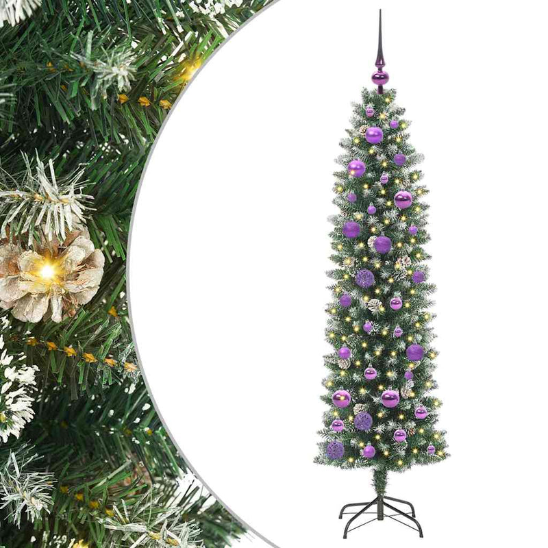 ギャラリービューアに画像をロードする, Vidaxl kunstmatige slanke kerstboom met 150 led groen en wit 150 cm
